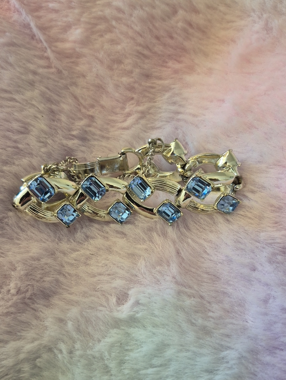 Silver Tone Bracelet with Light Blue Gemstones